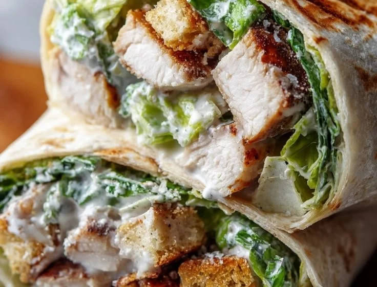 Delicious crispy chicken caesar wraps served with fresh ingredients