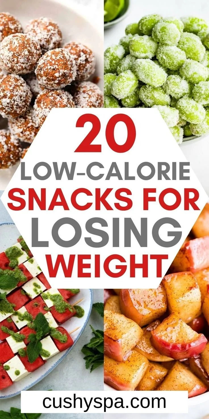 A variety of easy-to-make low calorie snacks on a wooden table