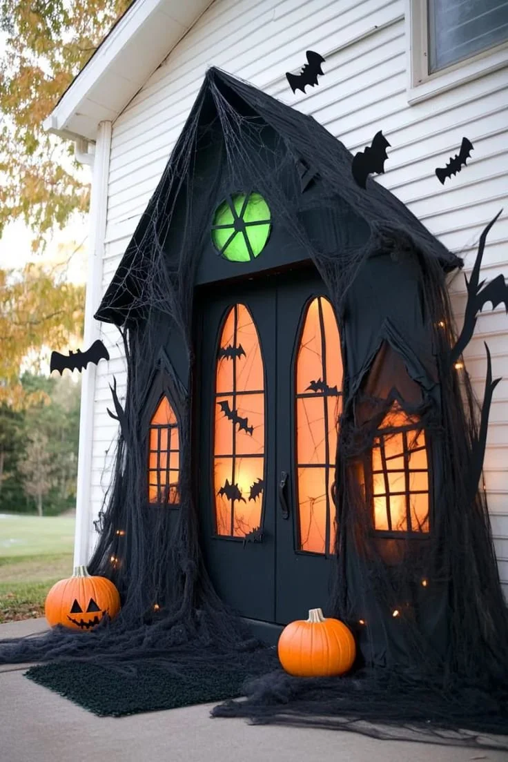 Dramatic Halloween door decorations for a grand festive entrance