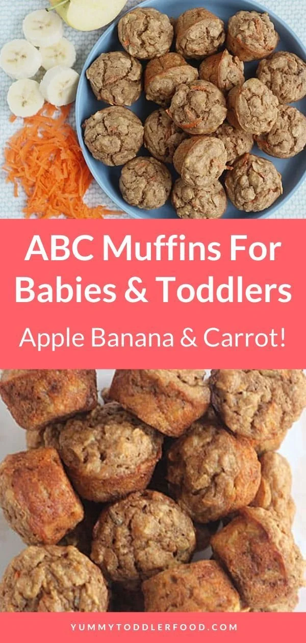 ABC Muffins baked with apples, bananas, and carrots for a healthy snack.