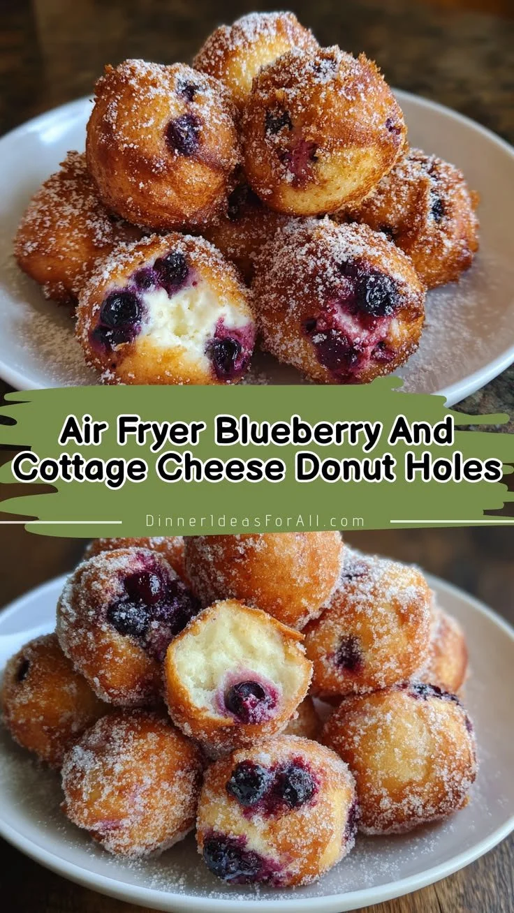 Delicious air fryer blueberry cottage cheese donut holes ready to enjoy.
