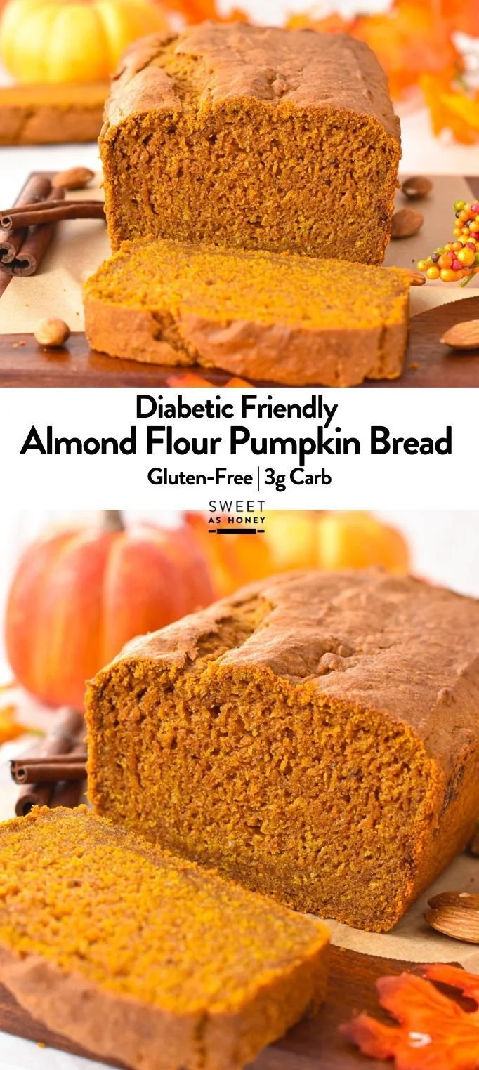 Almond Flour Pumpkin Bread showcasing a golden-brown loaf with pumpkin slices