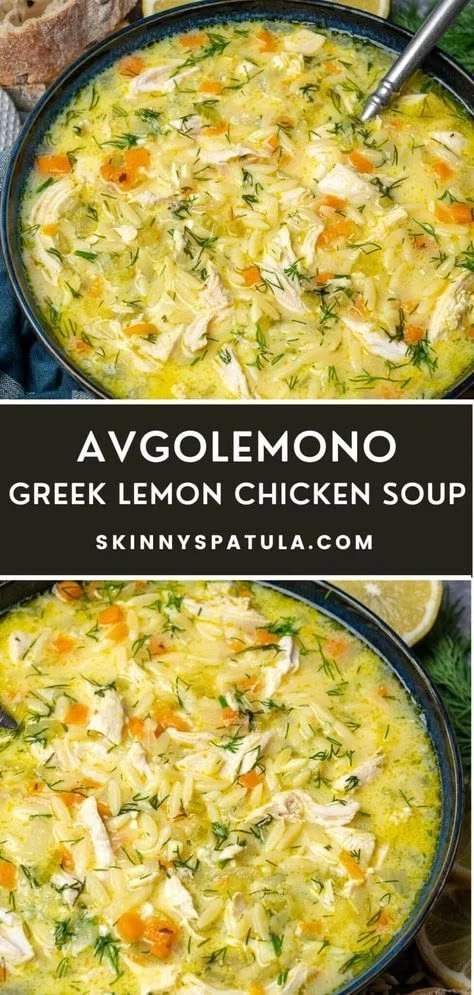 Bowl of Avgolemono, traditional Greek lemon chicken soup