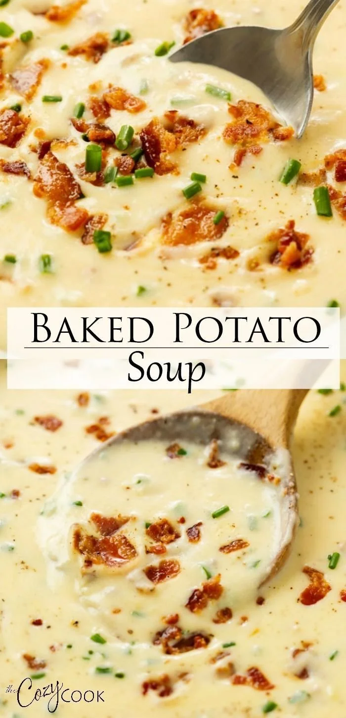 Delicious baked potato soup in a cozy bowl, perfect for fall.