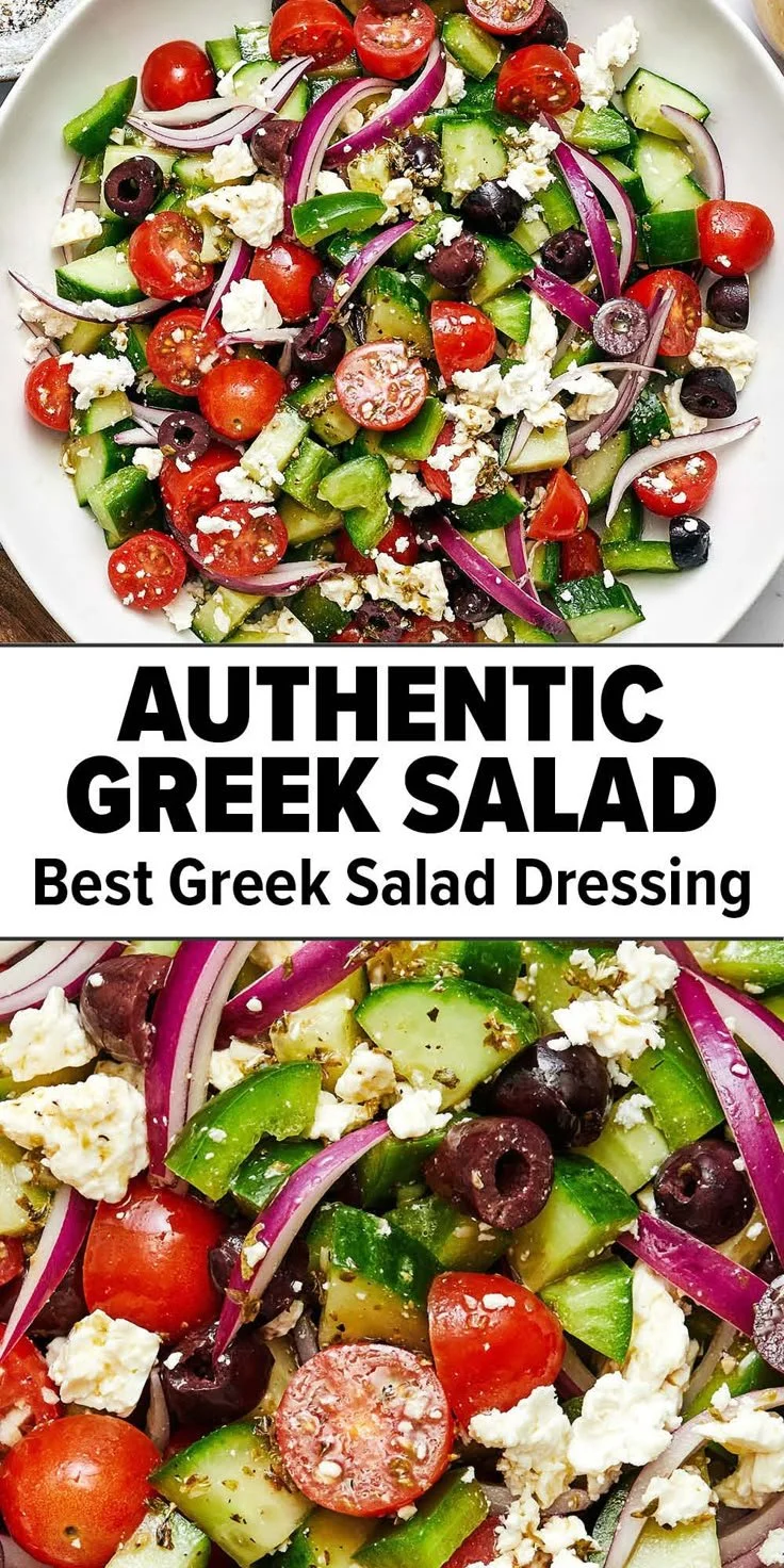 Delicious Greek salad with fresh vegetables, feta cheese, and olives