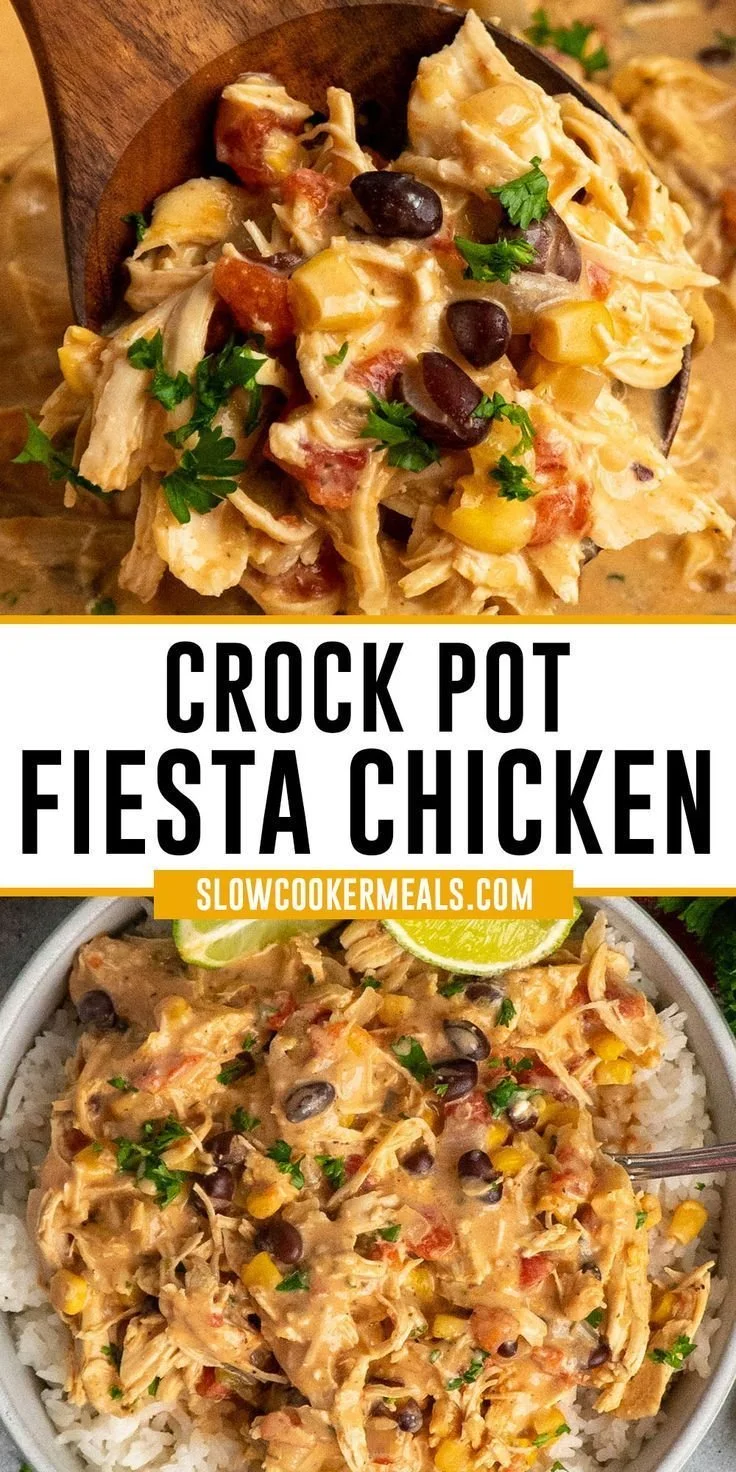 Crock Pot Fiesta Chicken served with fresh toppings