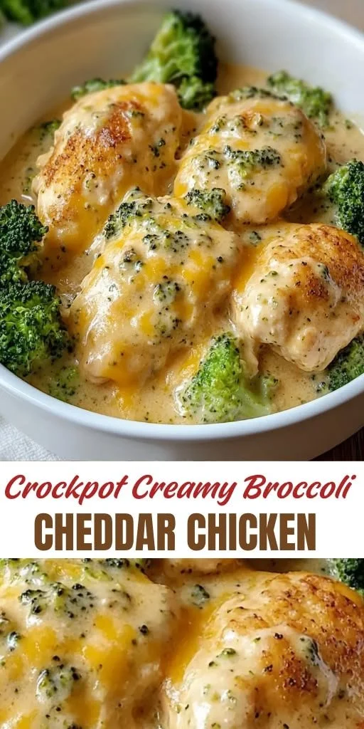 Crockpot creamy broccoli cheddar chicken recipe in a slow cooker