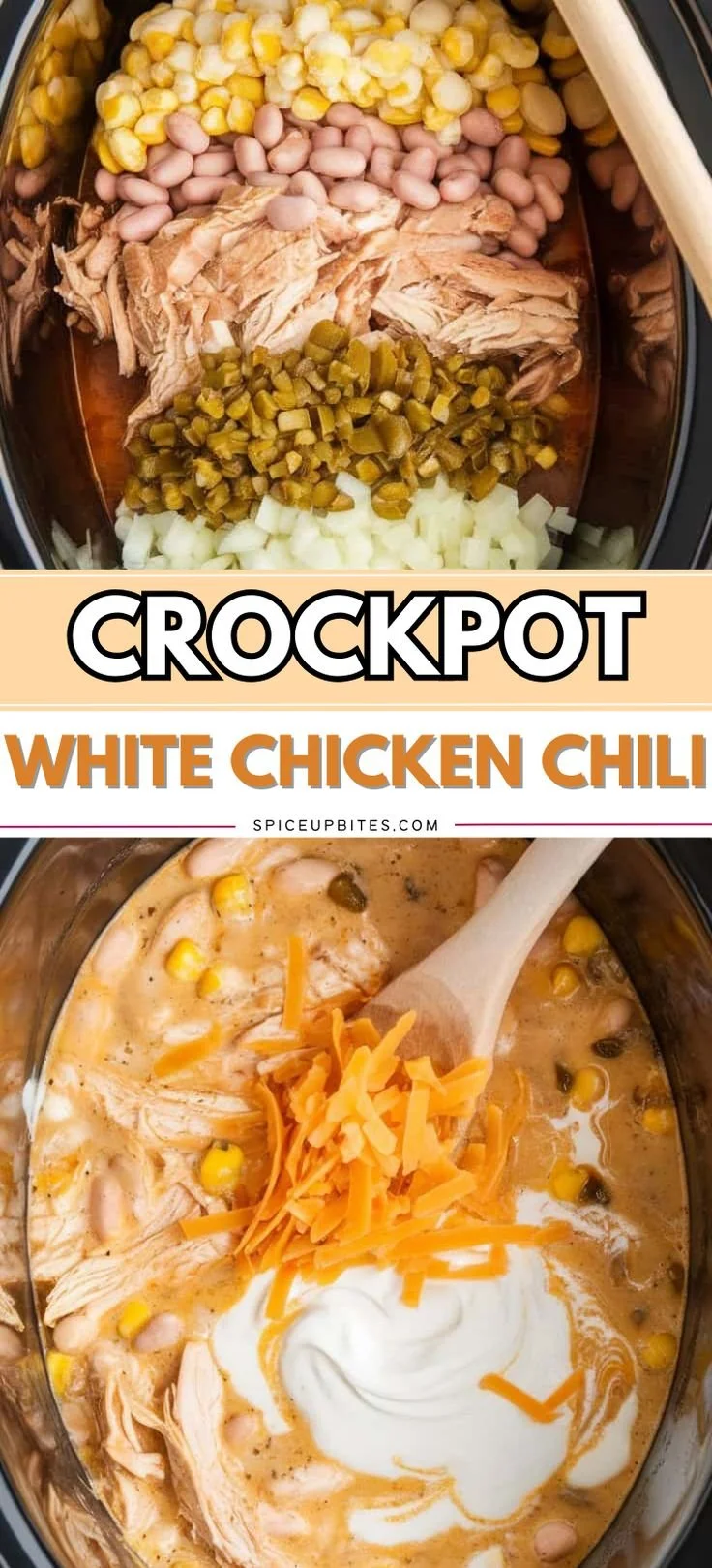 Crockpot Sweet Corn Chili with Pepper Jack cheese and chicken in a bowl