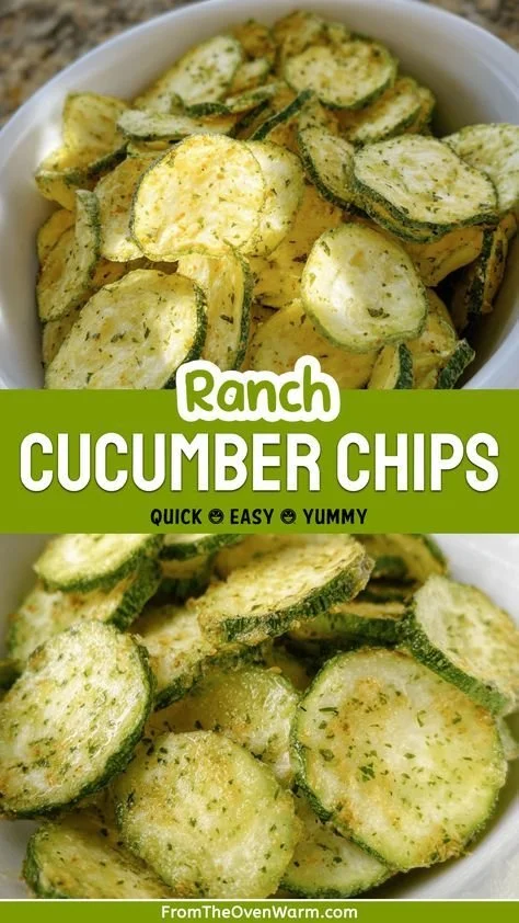 Baked Crunchy Ranch Cucumber Chips on a plate