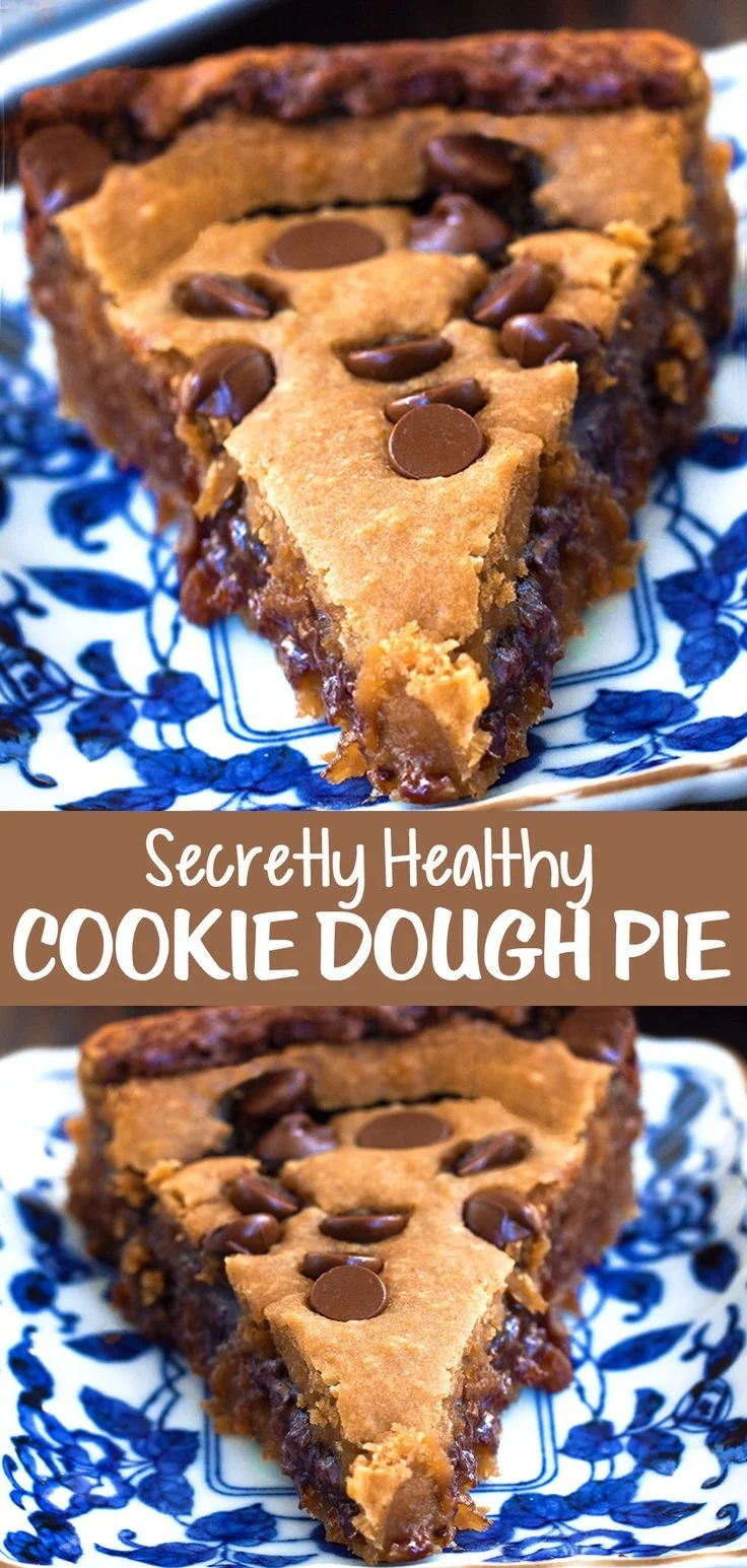 Images of a delicious deep dish chocolate chip cookie pie slice