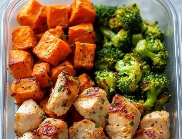 Healthy chicken sweet potato meal prep for busy weekdays.