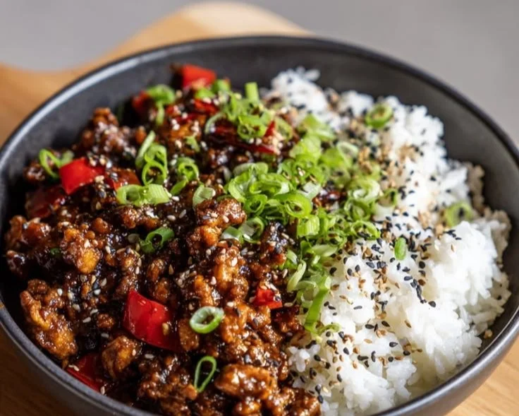 Firecracker Ground Chicken dish, high protein recipe for family meals