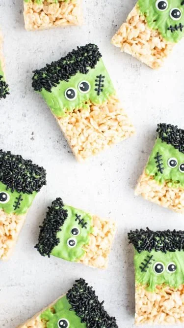 Halloween-themed Frankenstein Rice Krispie Treats for festive celebrations