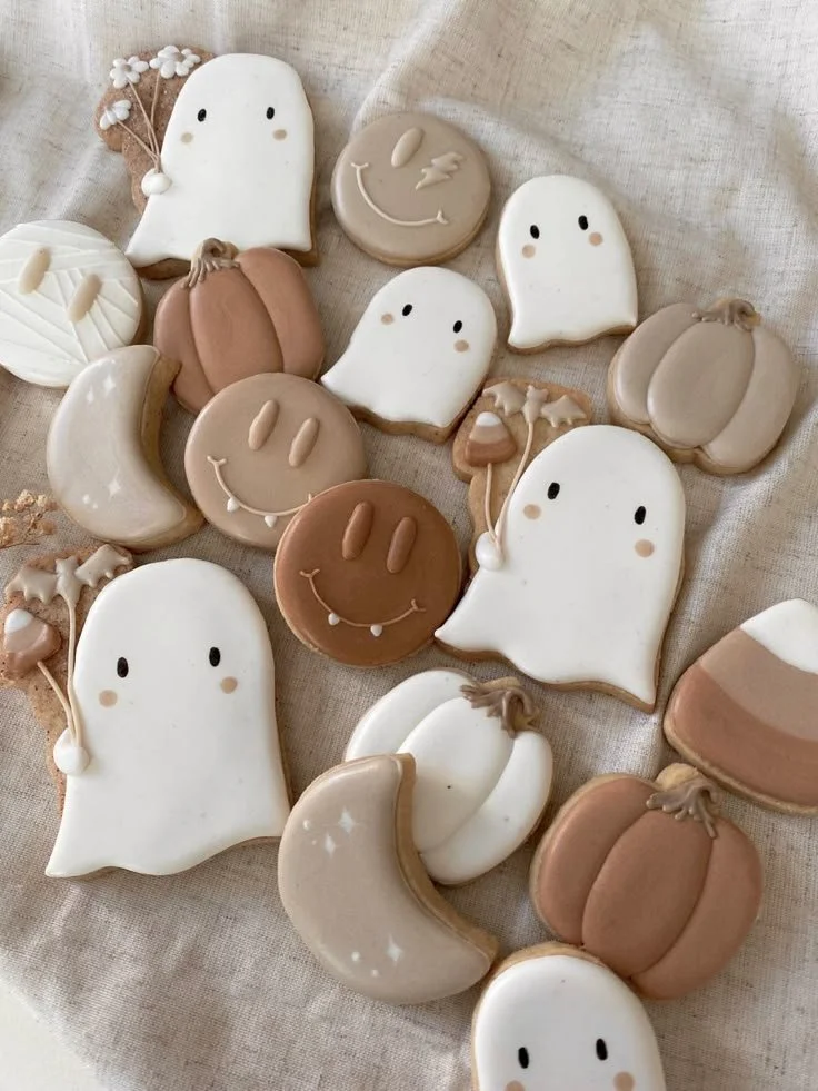 Assorted Halloween cookies decorated with spooky designs and vibrant colors
