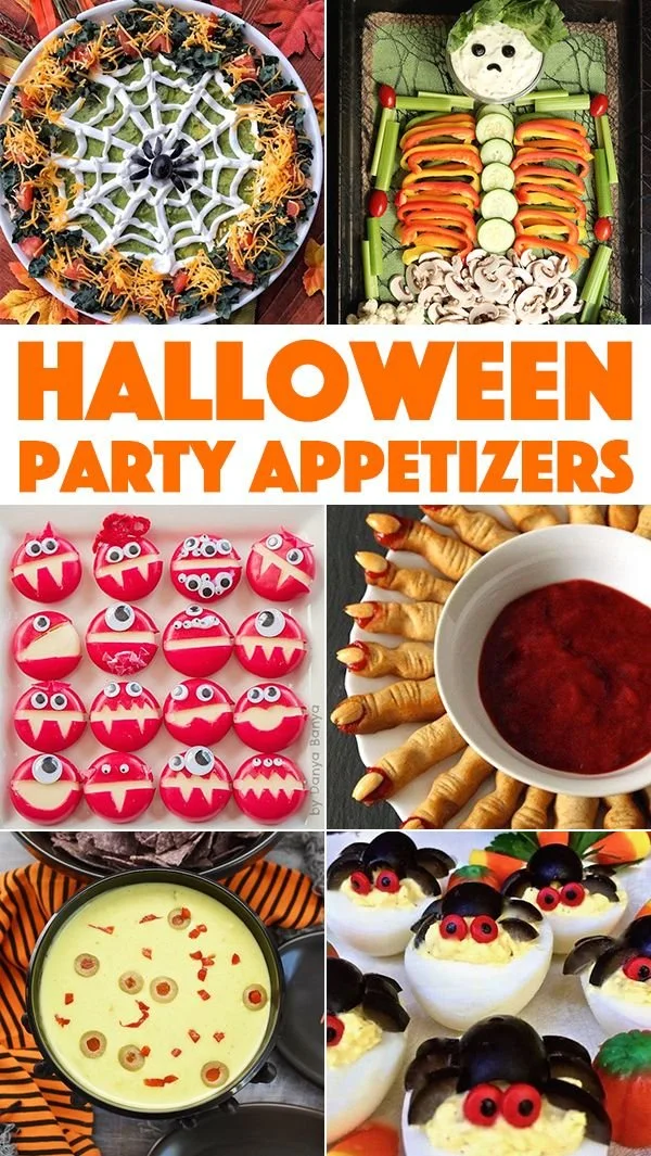 Spooky Halloween party appetizers on a platter