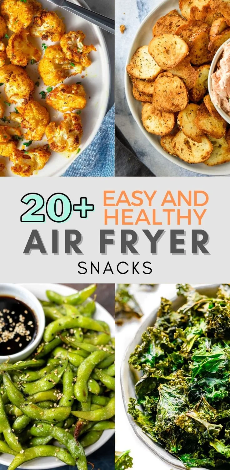 A variety of healthy air fryer snacks presented on a table.