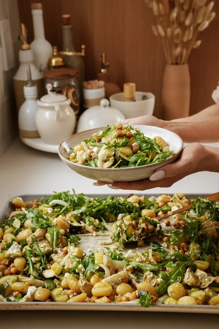 Healthy baked gnocchi with vegetables inspired by Blue Zone recipes