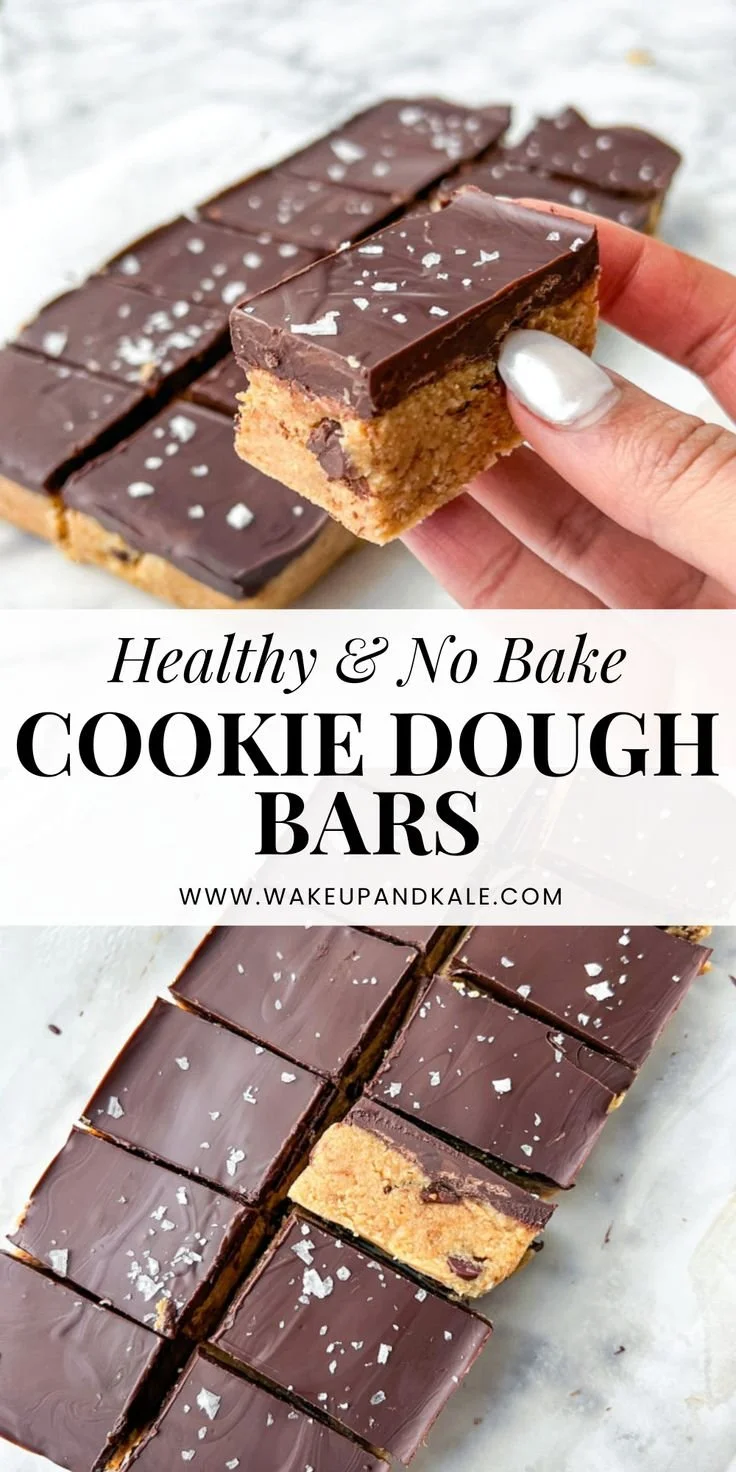 Healthy no bake cookie dough bars recipe, gluten-free and vegan dessert.