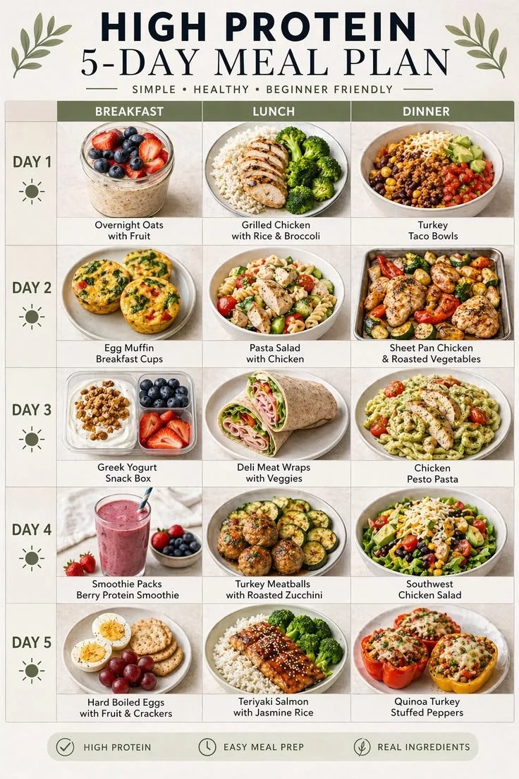 High Protein 5-Day Meal Plan and Easy Meal Prep for Fat Loss