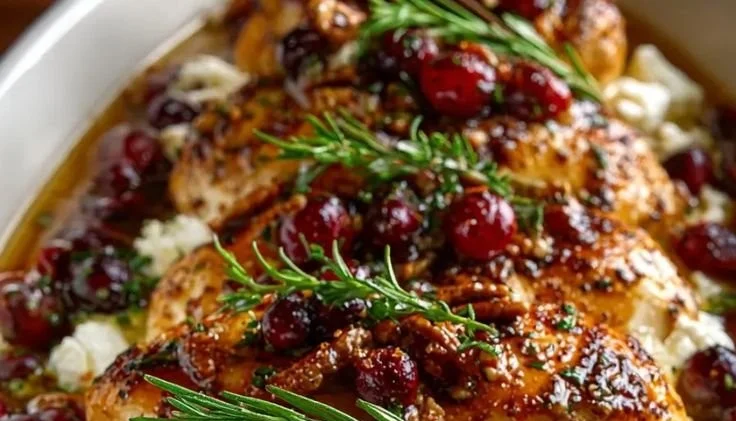Honey Cranberry Chicken Bake with Ricotta Cheese served on a plate