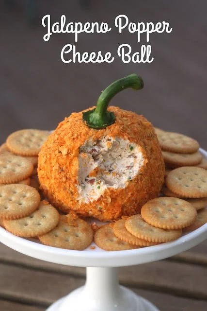 Jalapeno popper cheese ball decorated for Halloween