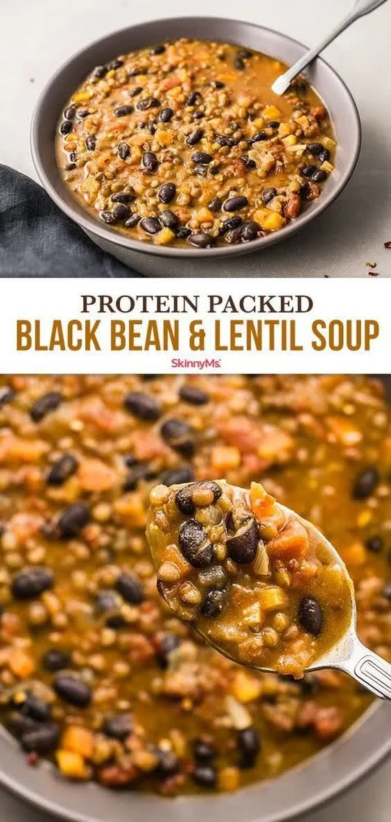 Protein-rich black bean lentil soup loaded with nutrients and flavor.