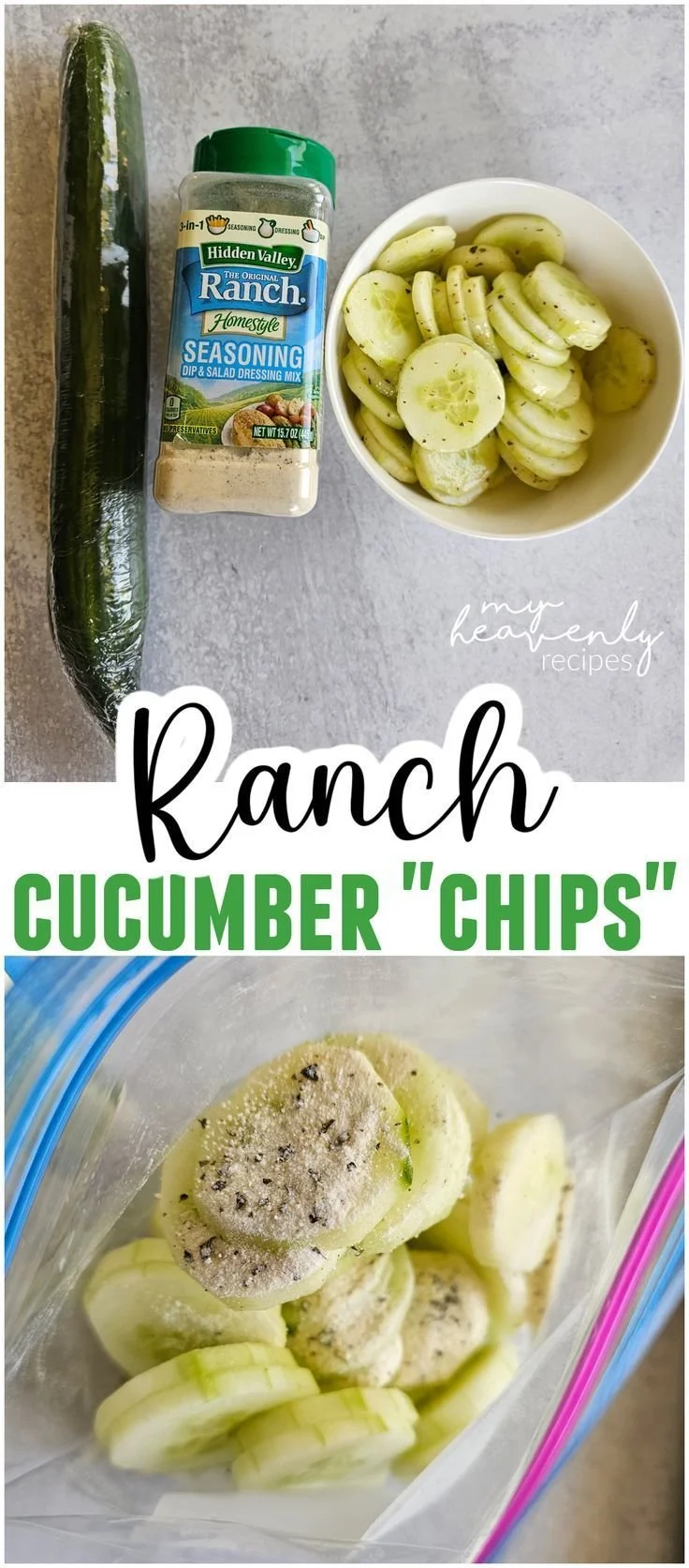 Bowl of refreshing ranch cucumber chips on a wooden table