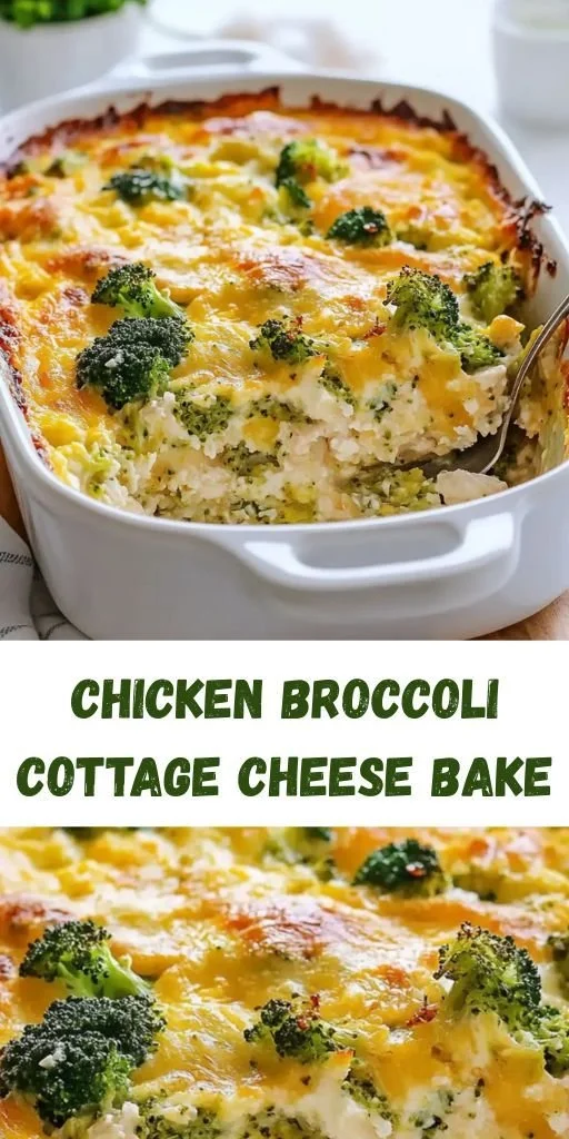 Savory chicken broccoli cottage cheese bake ready to serve.
