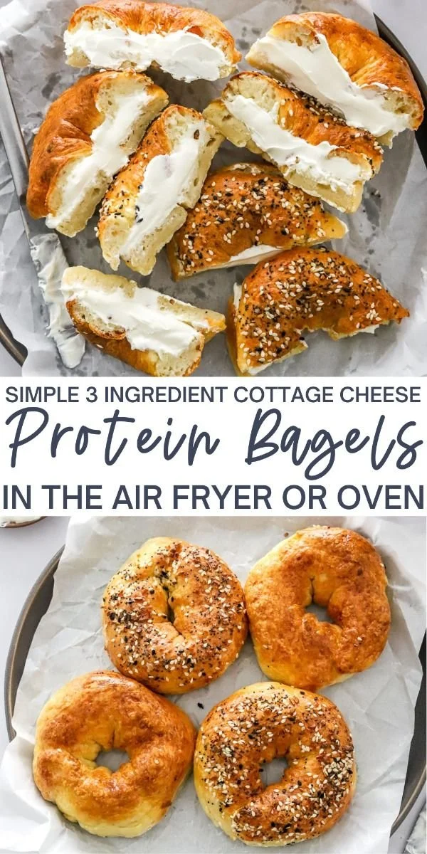 Simple cottage cheese protein bagels made in the air fryer or oven