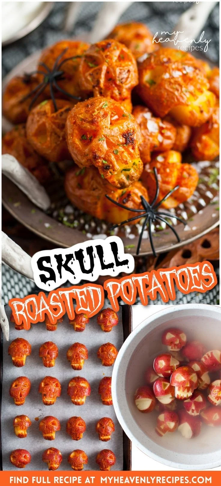 Delicious skull roasted potatoes served in a rustic dish