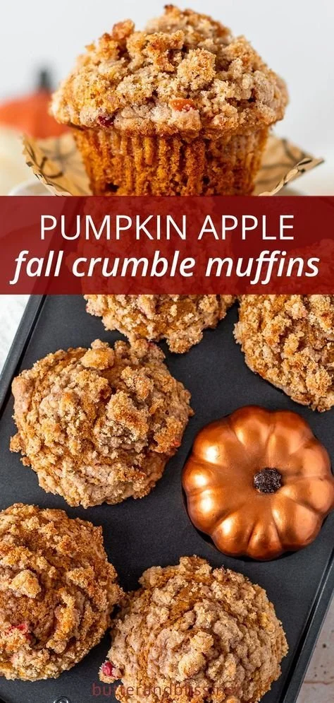 Delicious small batch apple pumpkin streusel muffins ready to be enjoyed.