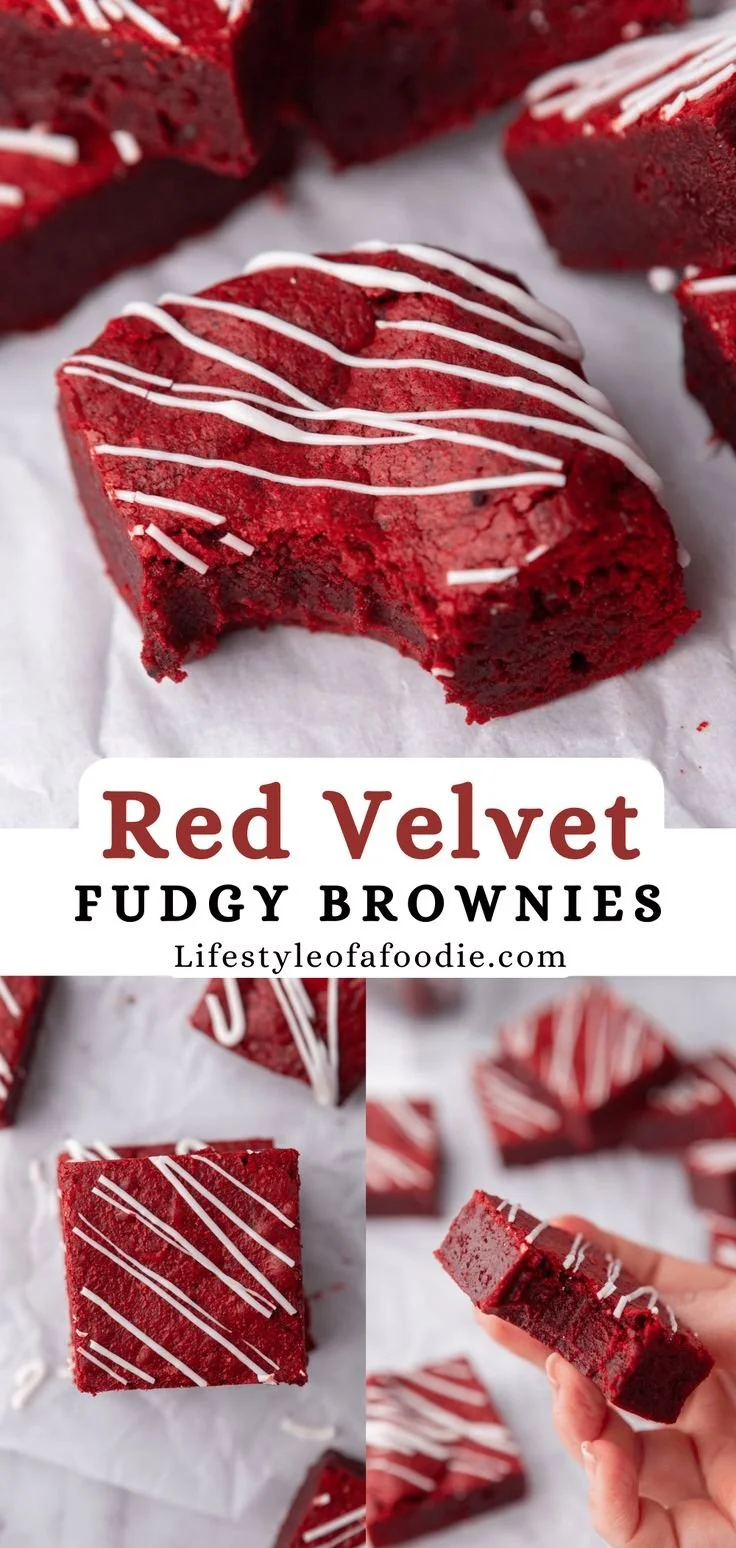 Fudgy red velvet brownies topped with cream cheese frosting