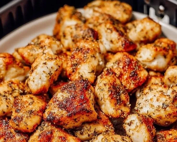 Crispy air fryer boneless chicken bites ready to serve
