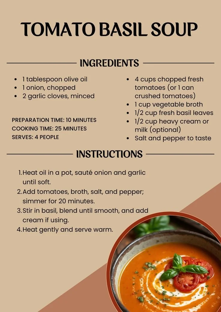 Bowl of homemade Tomato Basil Soup garnished with fresh basil leaves